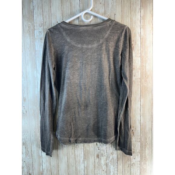 Free People Tiger Eyes Henley Shirt Womens S Taupe Brown Sequins Bohemian Boho - Picture 3 of 9